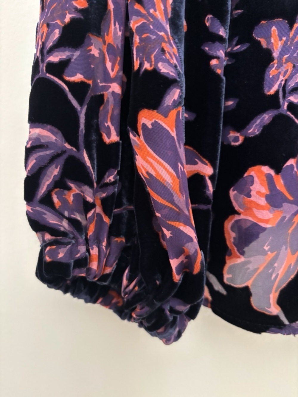 Sundance Blue Floral Burnout Velvet Silk Blend Blouse Medium Bohemian - Picture 5 of 7